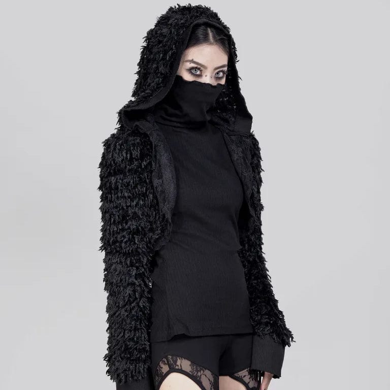 RNG Women's Punk Irregular Faux Fur Jacket with Hood