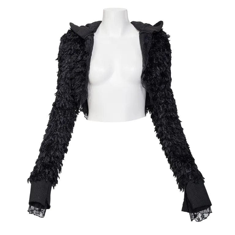 RNG Women's Punk Irregular Faux Fur Jacket with Hood