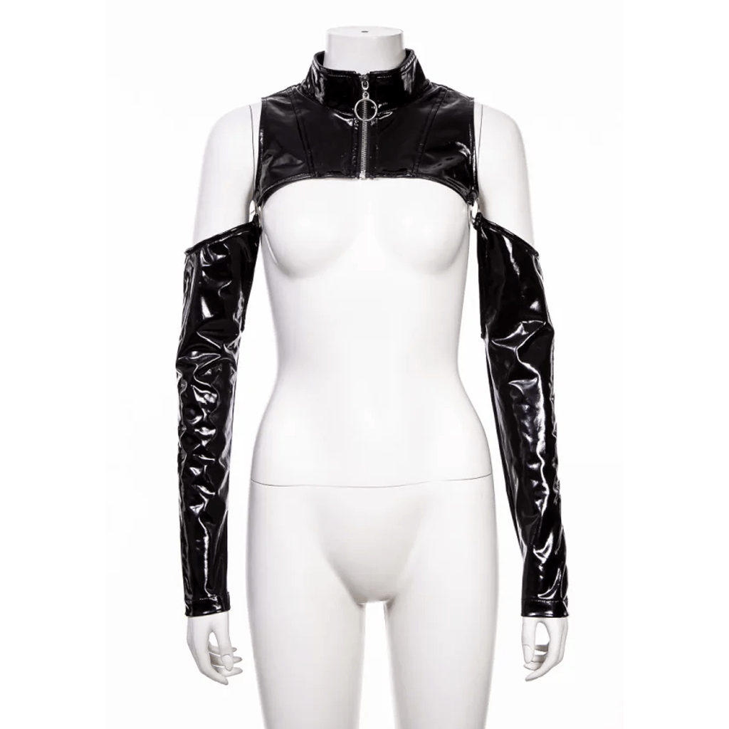 RNG Women's Punk Off Shoulder Zipper Patent Leather Cape