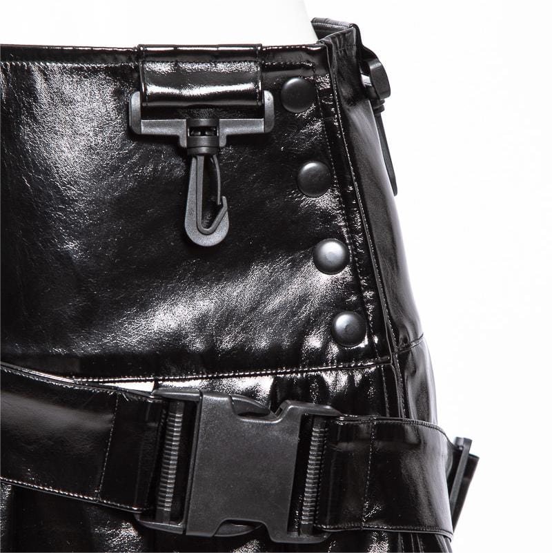 RNG Women's Punk Pleated Faux Leather Short Skirt