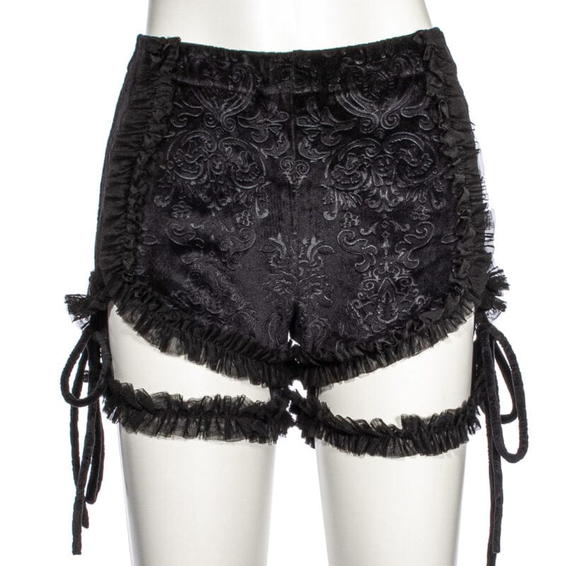 RNG Women's Punk Ruffled Jacquard Velvet Shorts with Garter