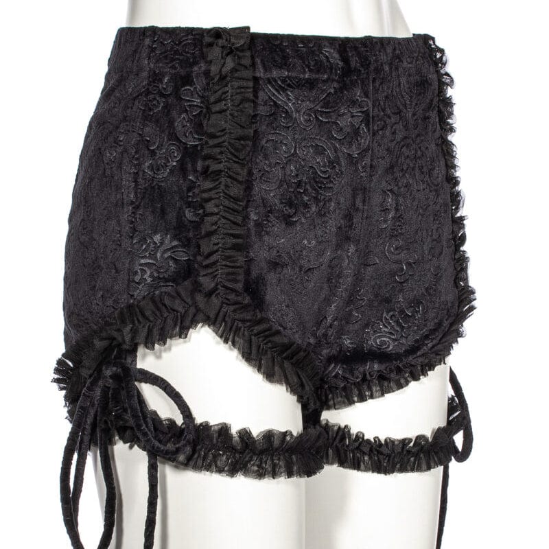 RNG Women's Punk Ruffled Jacquard Velvet Shorts with Garter