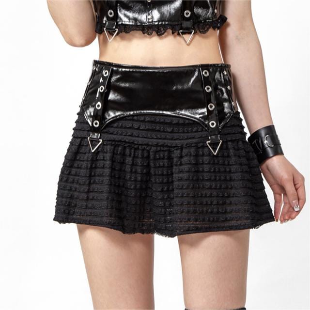 RNG Women's Punk Splice Striped Faux Leather Short Skirt