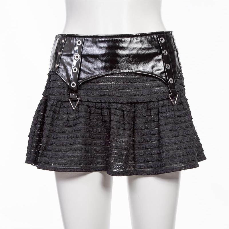 RNG Women's Punk Splice Striped Faux Leather Short Skirt