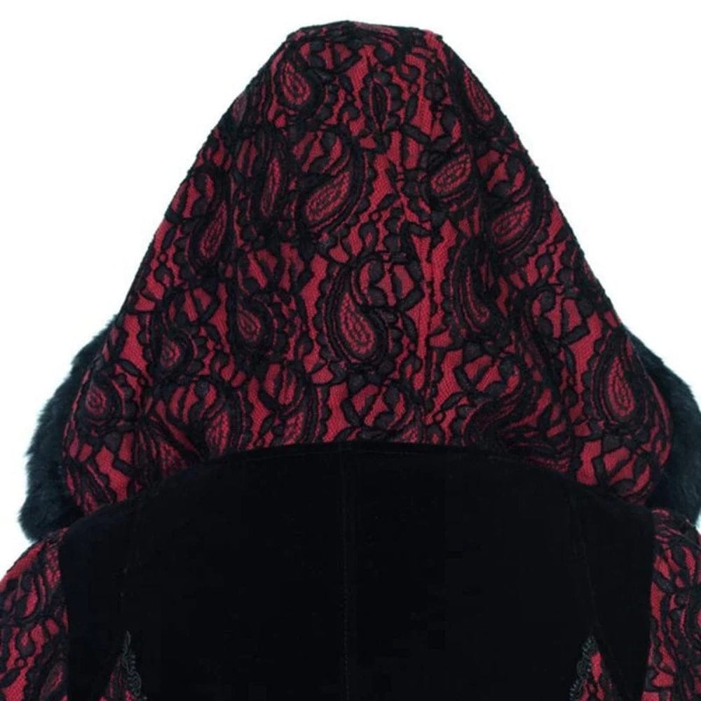 RQ-BL Women's Steampunk Faux Fur Splice Maxi Coat with Hood