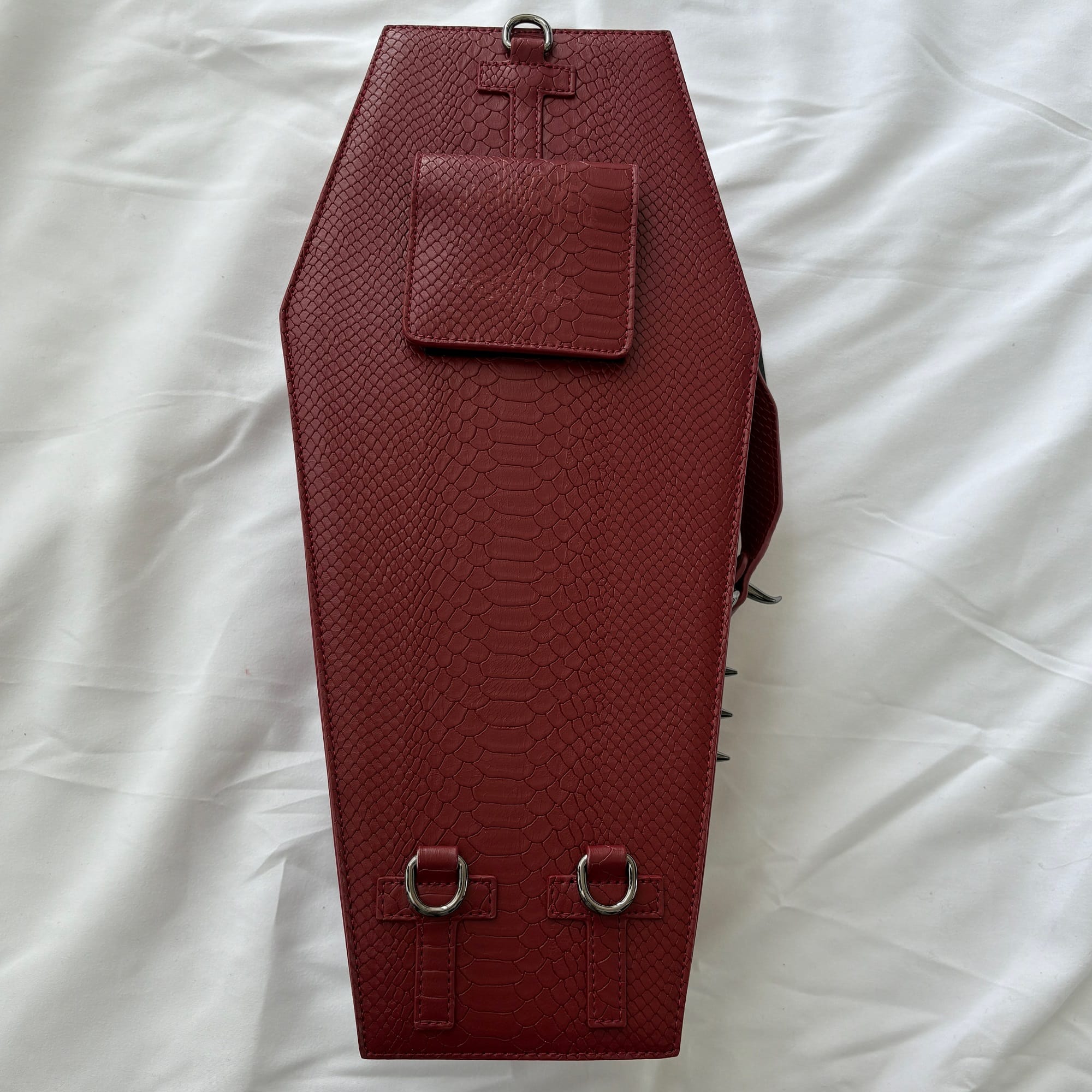 Vukora Women's Gothic Cross Bat Wing Coffin Bag Faux Leather Red