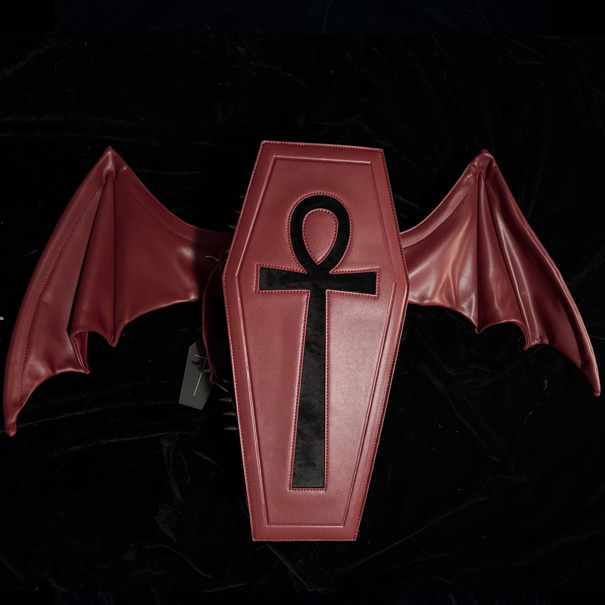 Vukora Women's Gothic Cross Bat Wing Coffin Bag Red