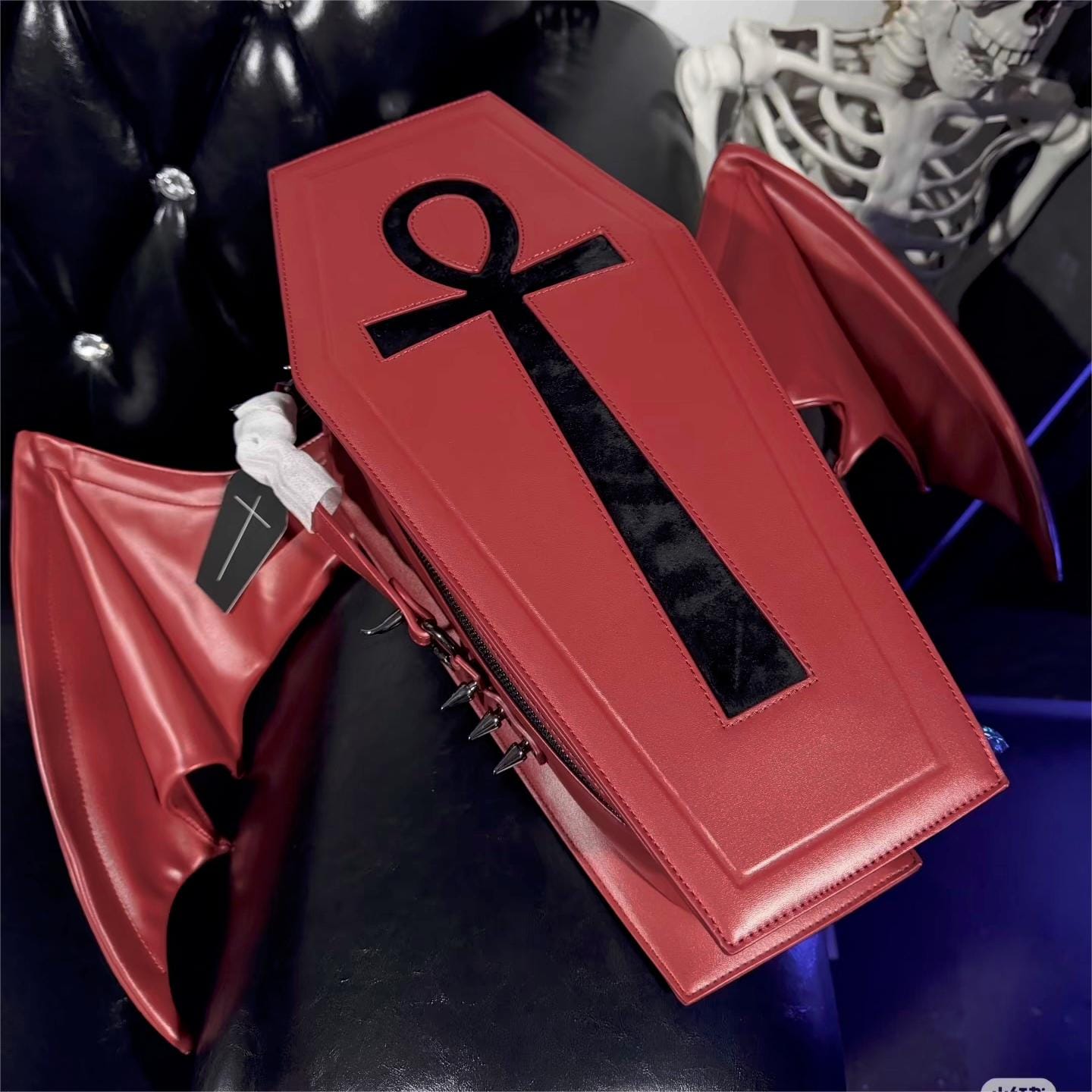 Vukora Women's Gothic Cross Bat Wing Coffin Bag Red