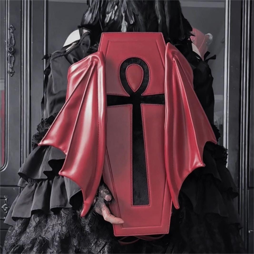 Vukora Women's Gothic Cross Bat Wing Coffin Bag Red