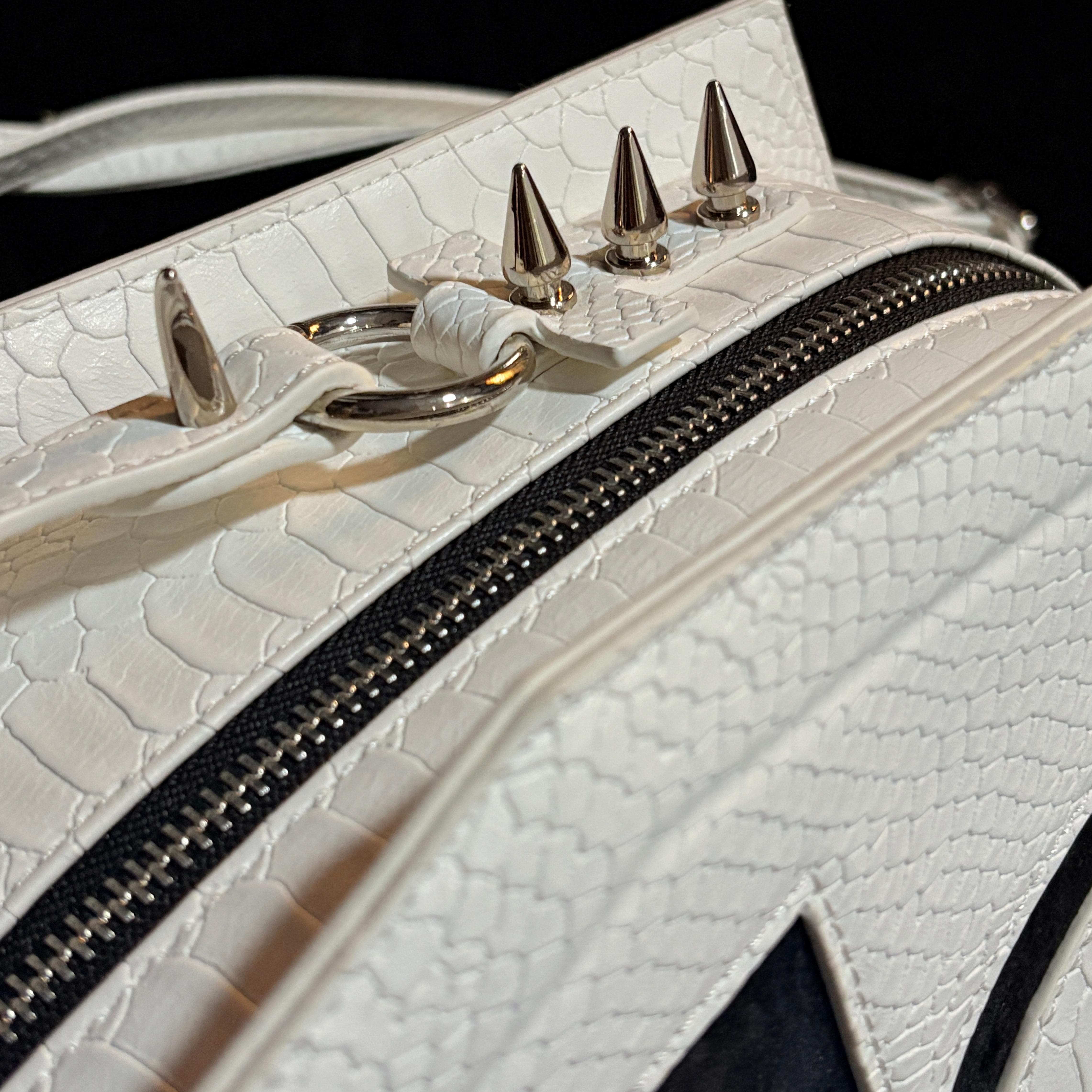 Vukora Women's Gothic Cross Bat Wing Coffin Bag White-Black