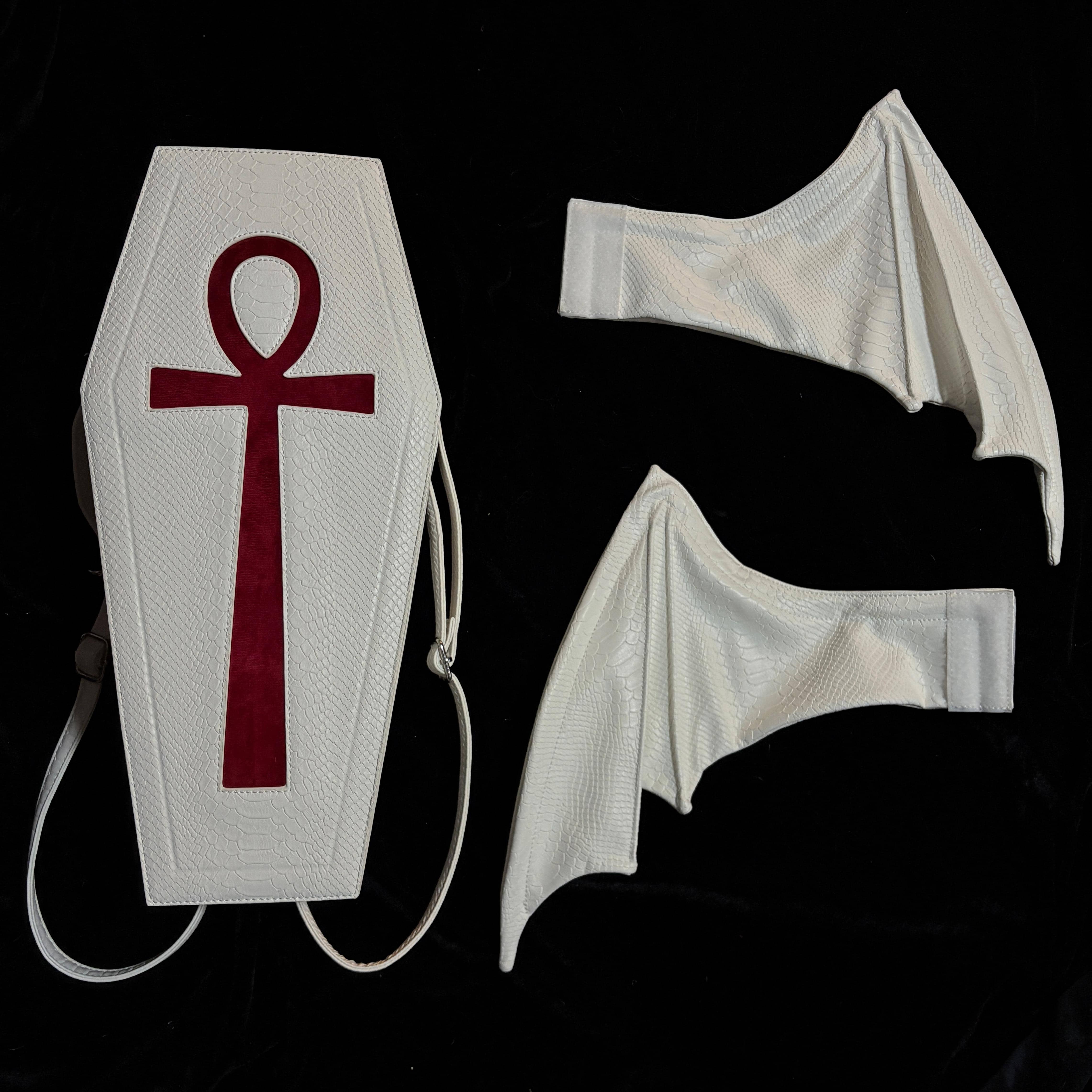 Vukora Women's Gothic Cross Bat Wing Coffin Bag White-Red