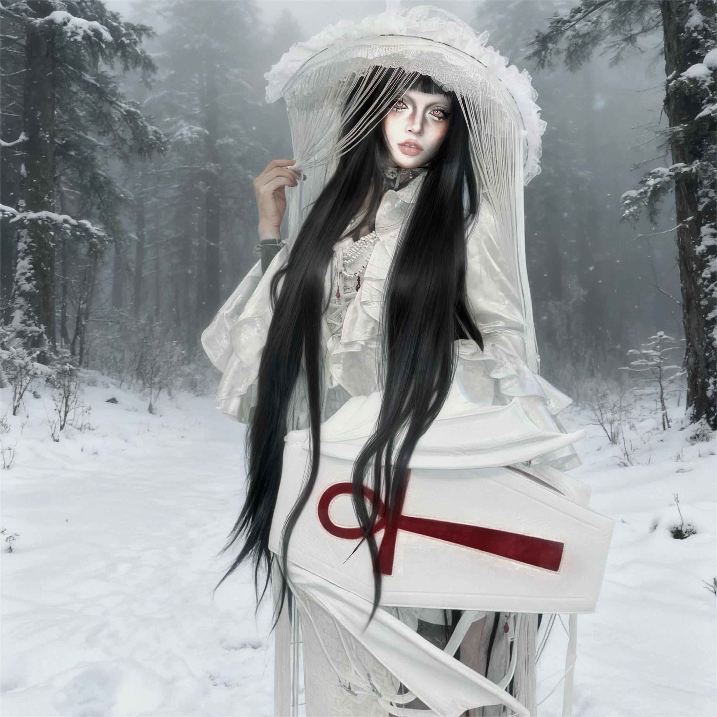 Vukora Women's Gothic Cross Bat Wing Coffin Bag White-Red