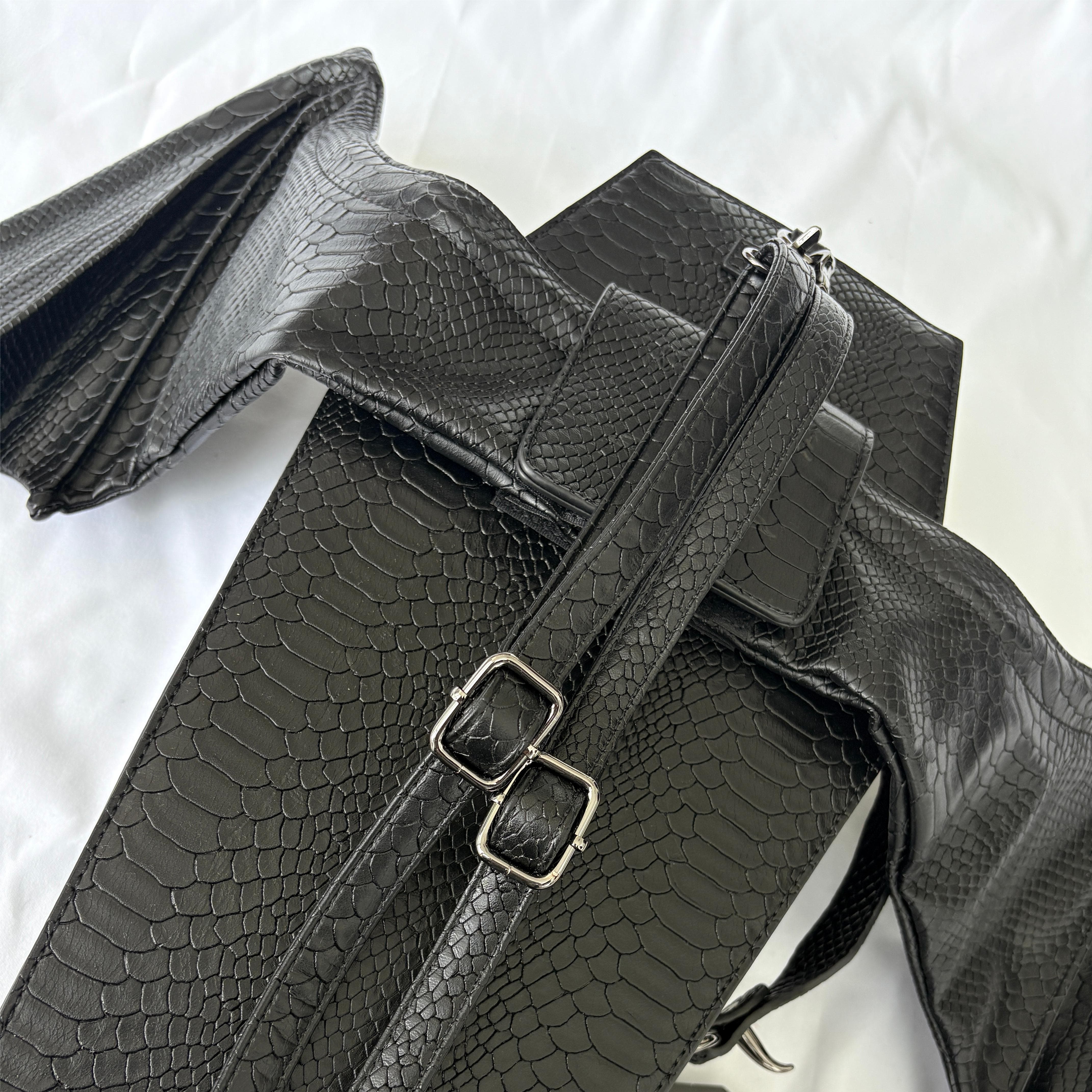 Vukora Women's Gothic Cross Bat Wing Coffin Faux Leather Bag Black