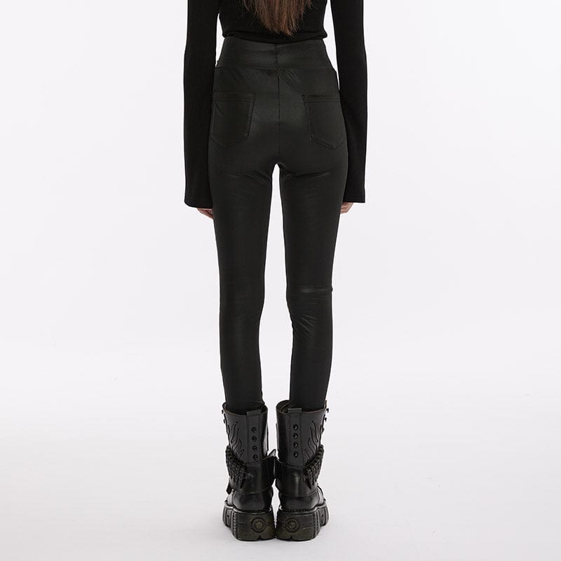 PUNK RAVE Women's Punk Buckle Faux Leather Leggings