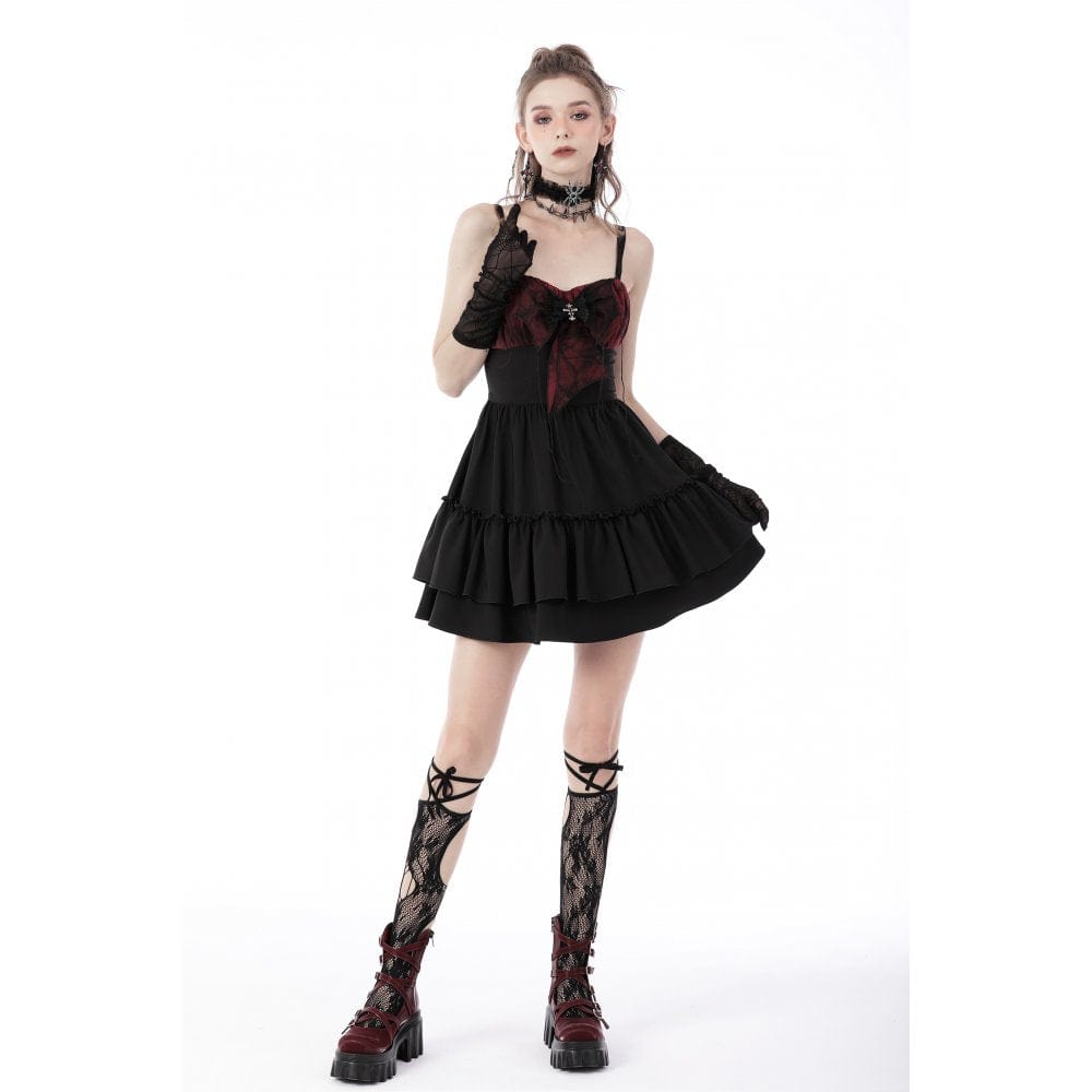 Darkinlove Women's Gothic Bowknot Multilayer Slip Dress