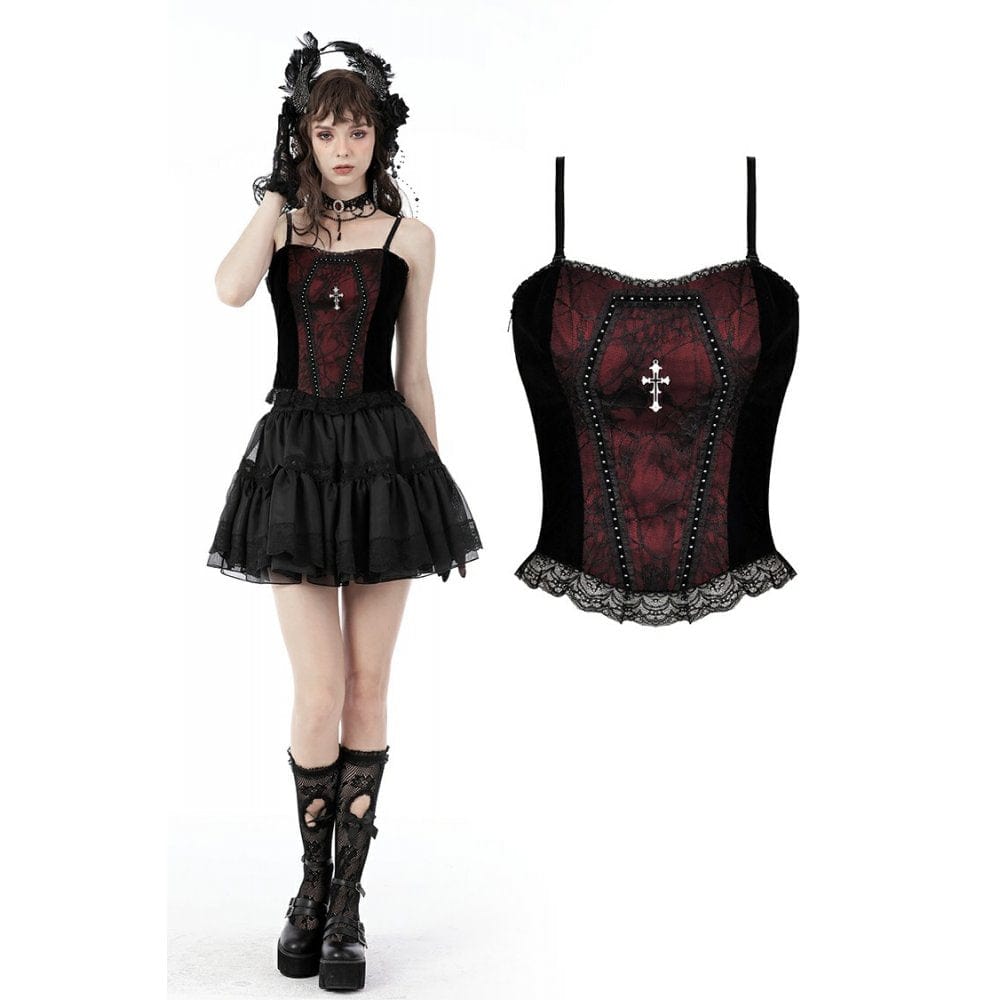 Darkinlove Women's Gothic Cross Jacquard Overbust Corsets