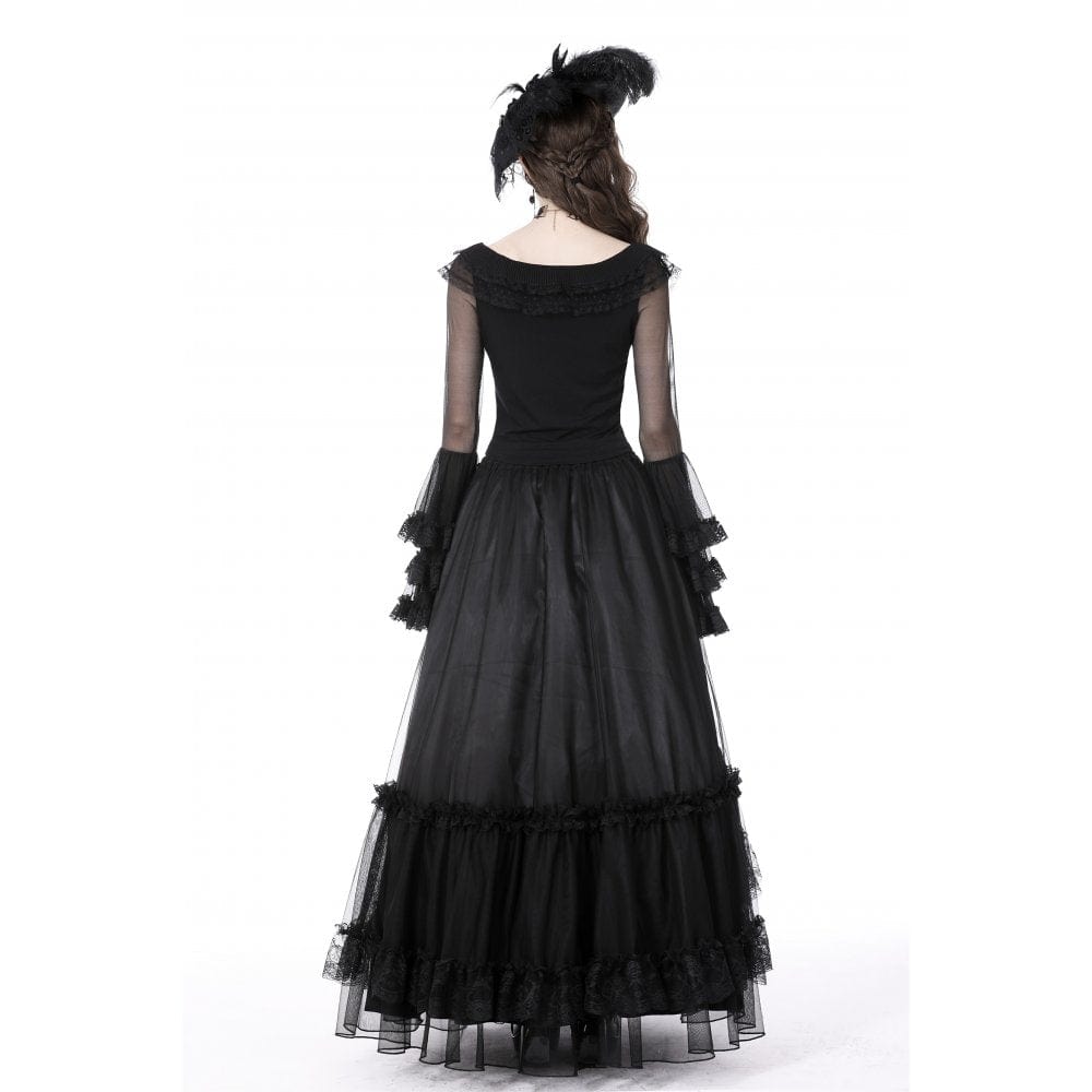 Darkinlove Women's Gothic Flared Layered Sleeved Mesh Shirt