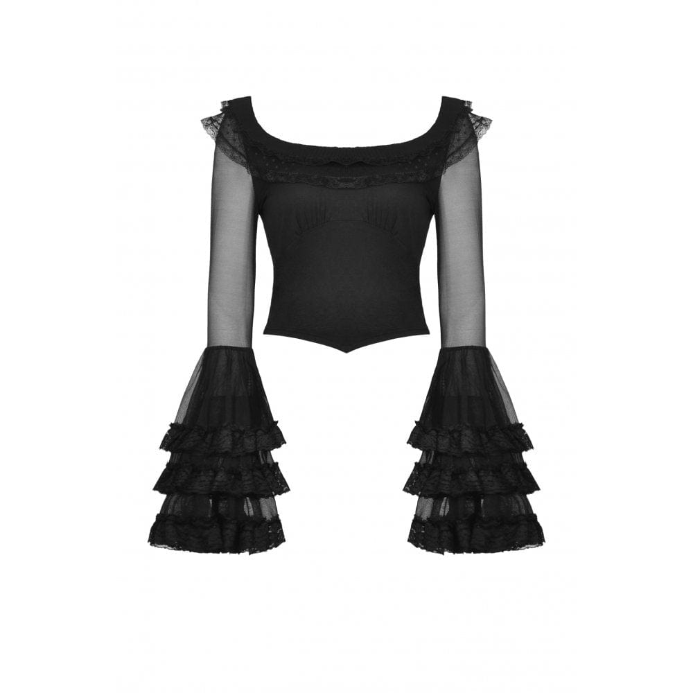 Darkinlove Women's Gothic Flared Layered Sleeved Mesh Shirt