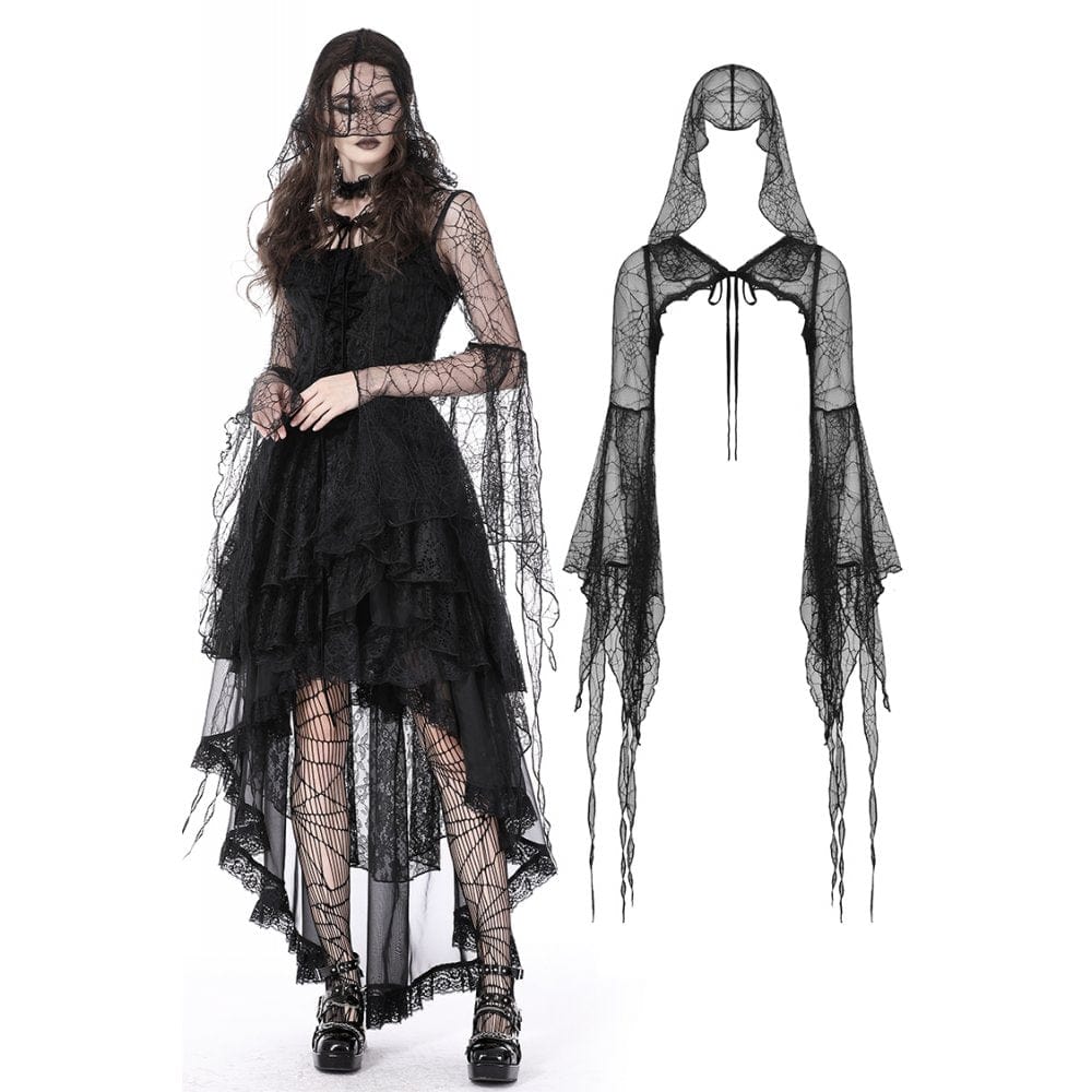 Darkinlove Women's Gothic Flared Sleeved Sheer Cape with Hood