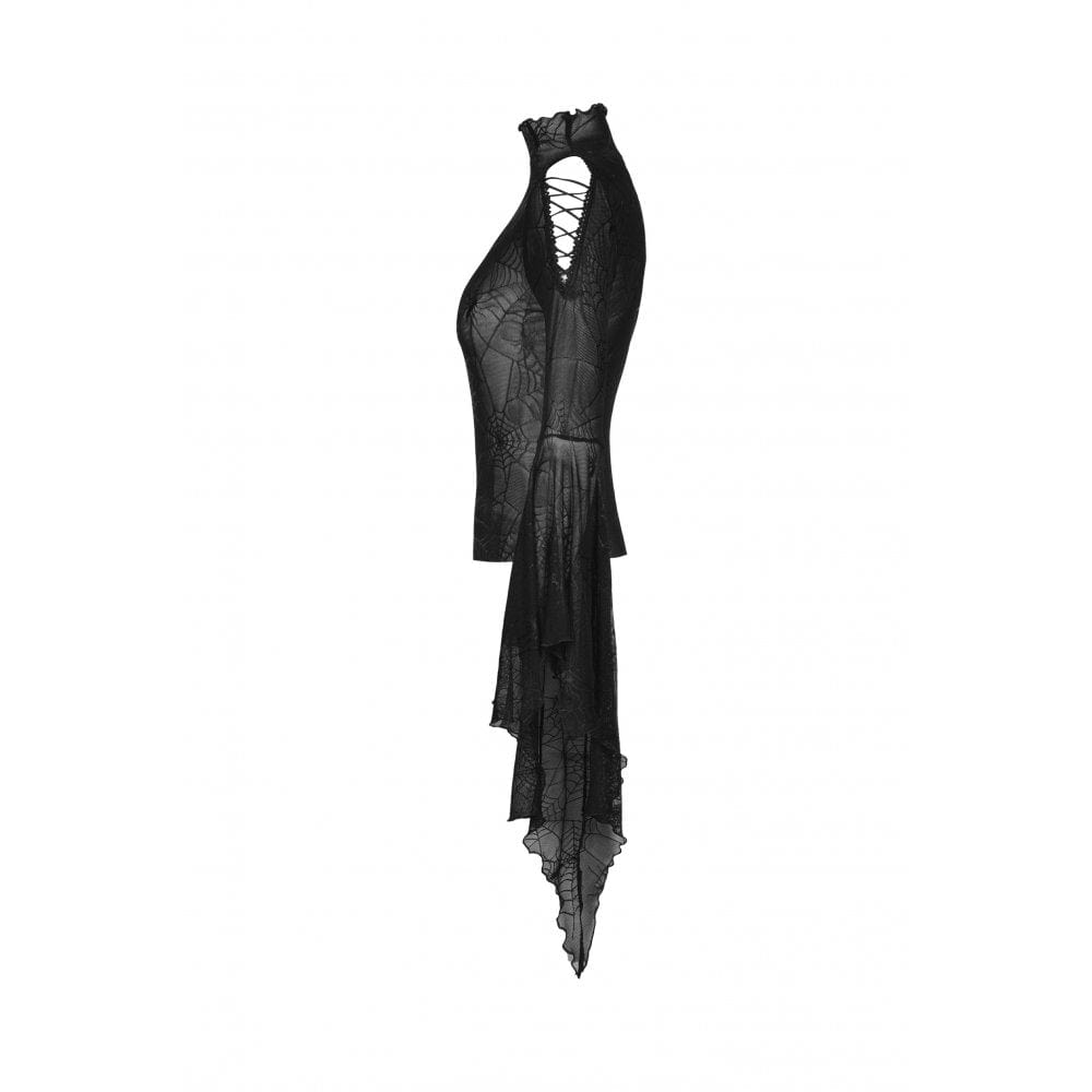 Darkinlove Women's Gothic Flared Sleeved Spider Web Sheer Shirt