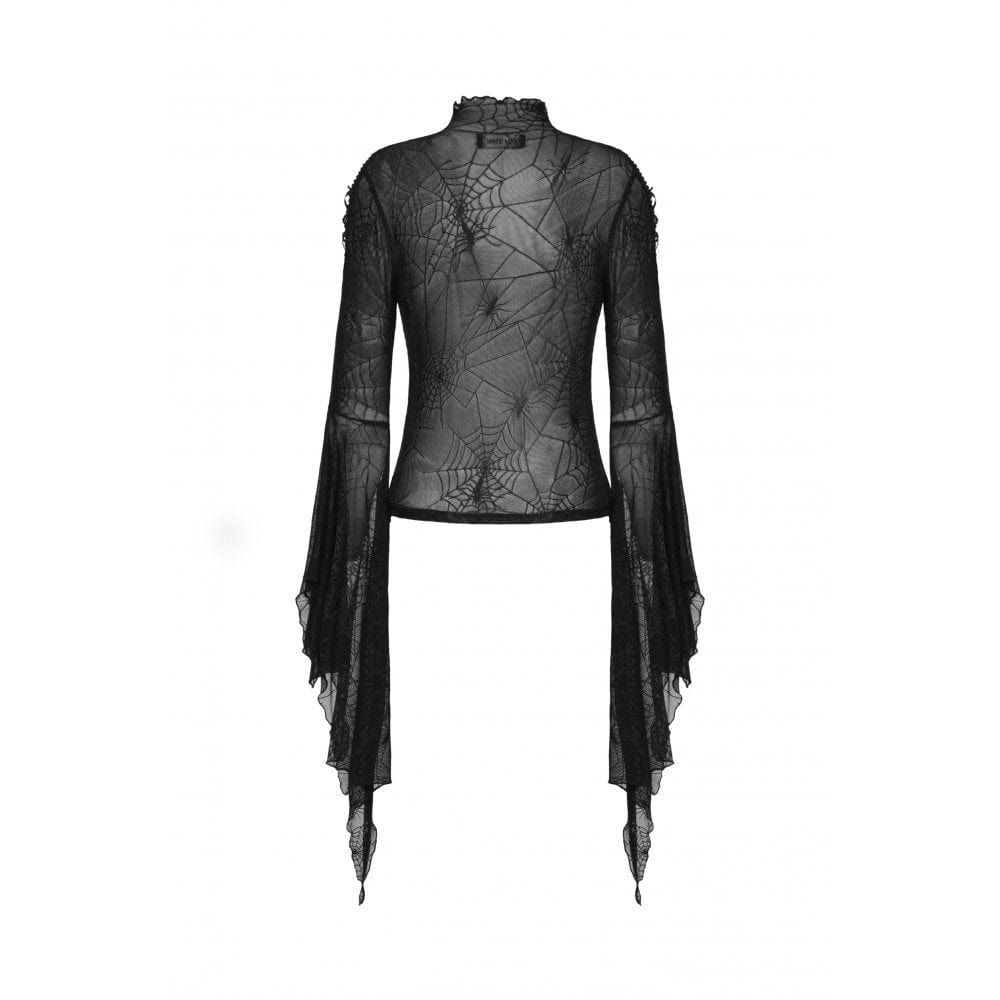 Darkinlove Women's Gothic Flared Sleeved Spider Web Sheer Shirt