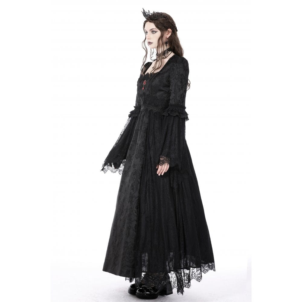 Darkinlove Women's Gothic Floral Embroidered Lace Splice Dress