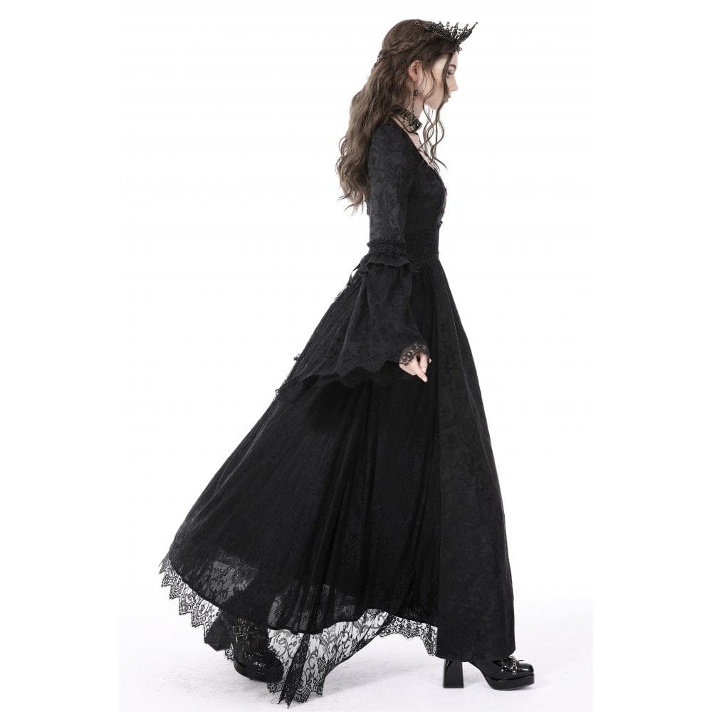 Darkinlove Women's Gothic Floral Embroidered Lace Splice Dress