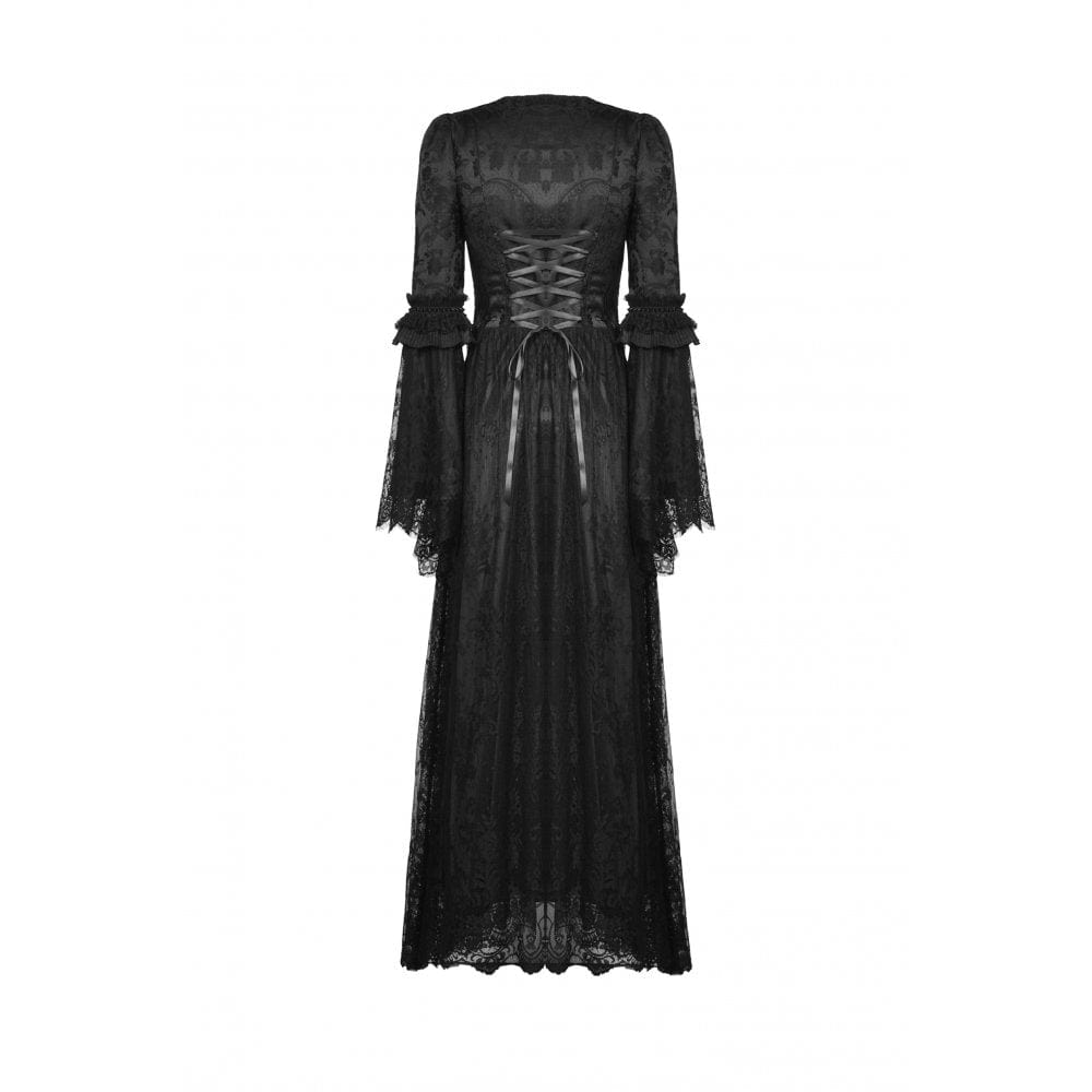 Darkinlove Women's Gothic Floral Embroidered Lace Splice Dress