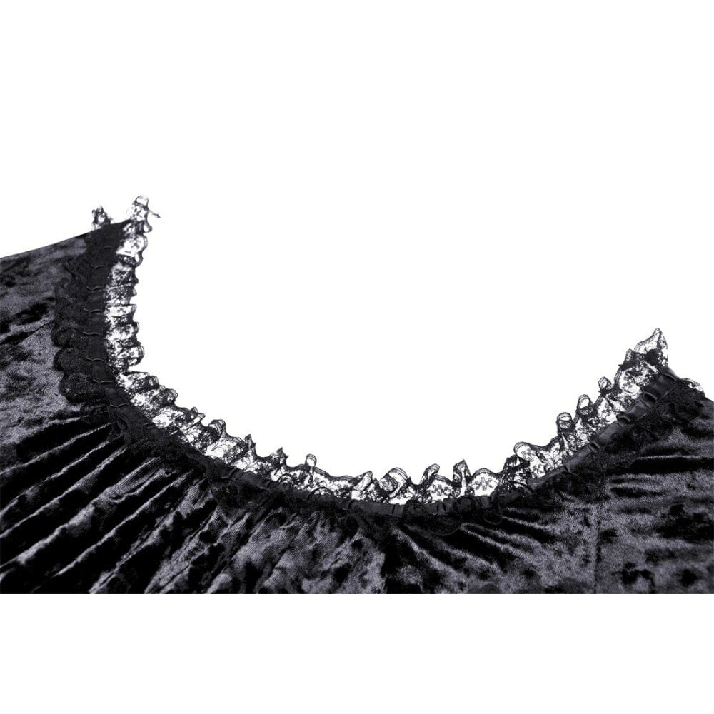 Darkinlove Women's Gothic Irregular Flare Sleeved Lace Splice Velvet Dress