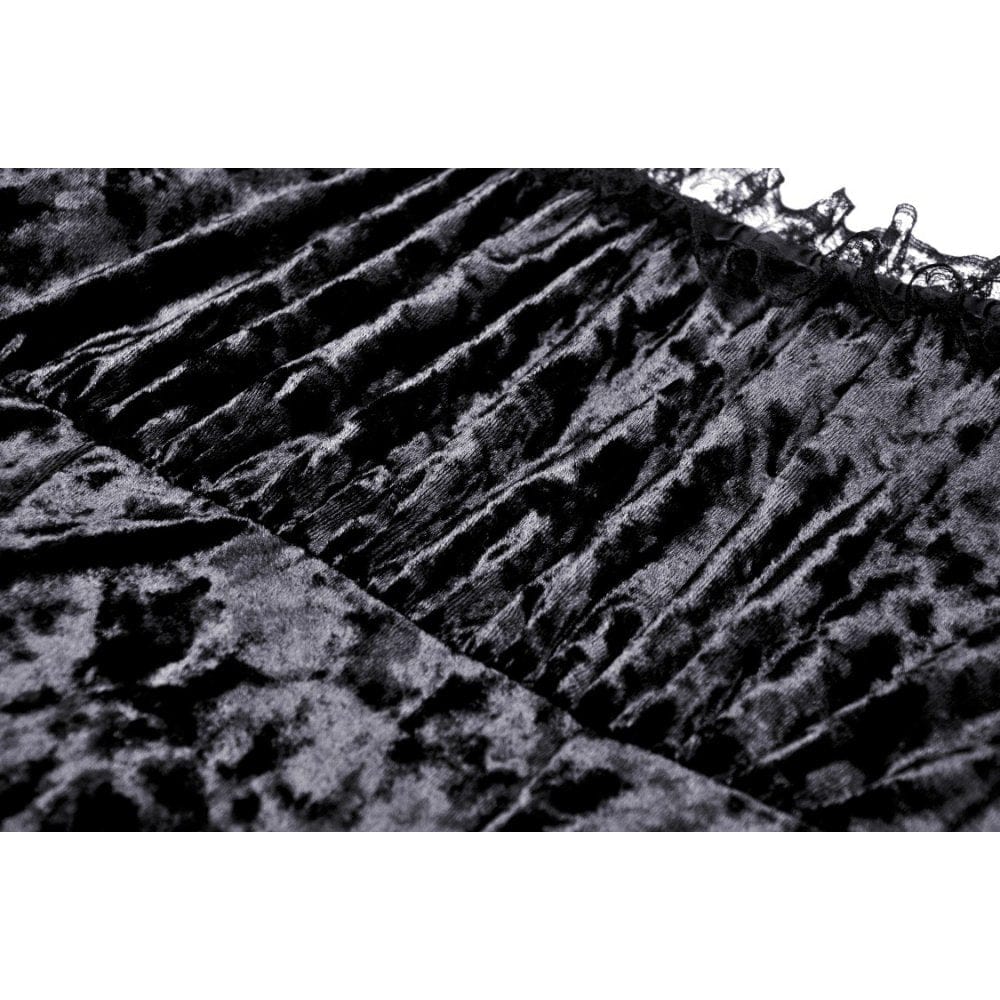 Darkinlove Women's Gothic Irregular Flare Sleeved Lace Splice Velvet Dress