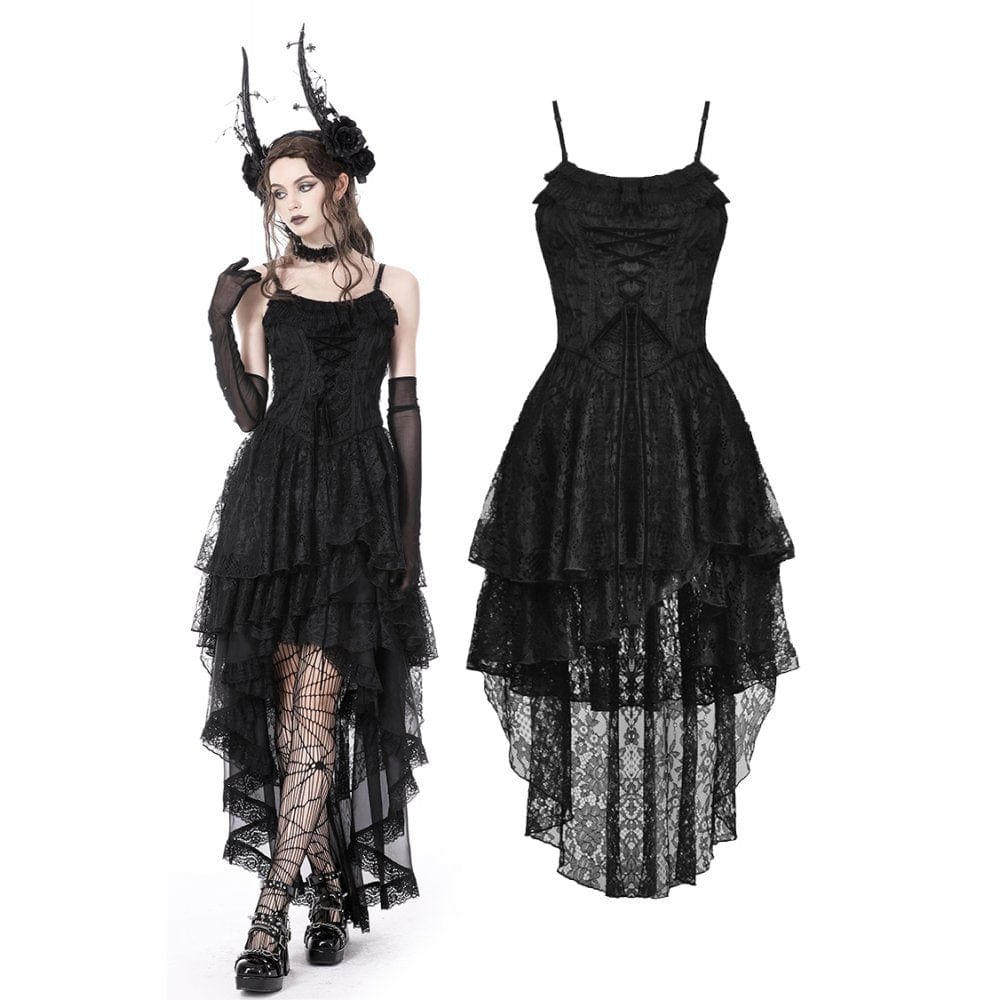 Darkinlove Women's Gothic Irregular Lace Layered Slip Dress