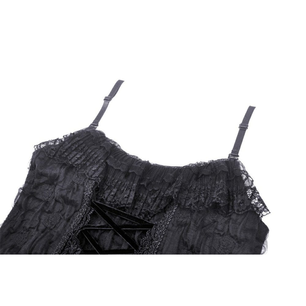 Darkinlove Women's Gothic Irregular Lace Layered Slip Dress