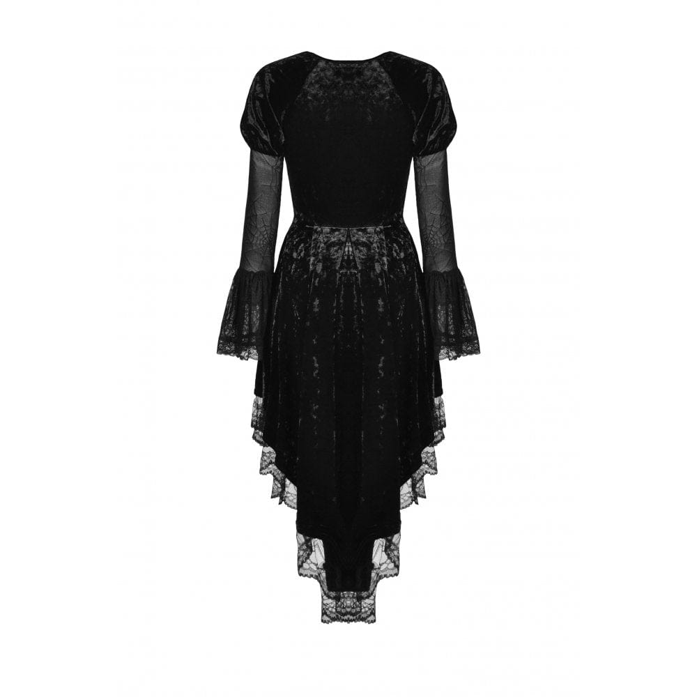 Darkinlove Women's Gothic Irregular Lace Layered Velvet Dress