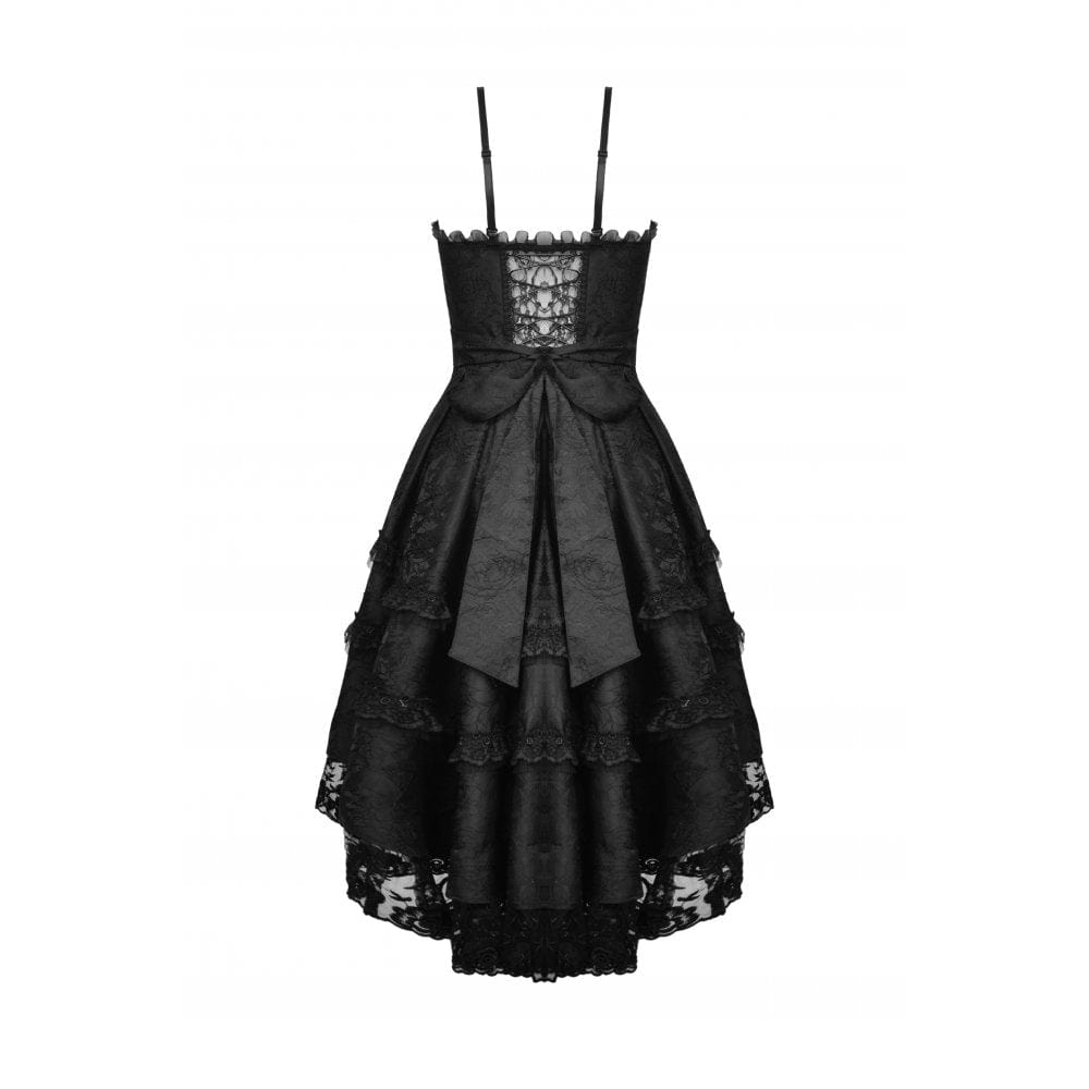 Darkinlove Women's Gothic Lace Multilayer High/Low Slip Dress Wedding Dress