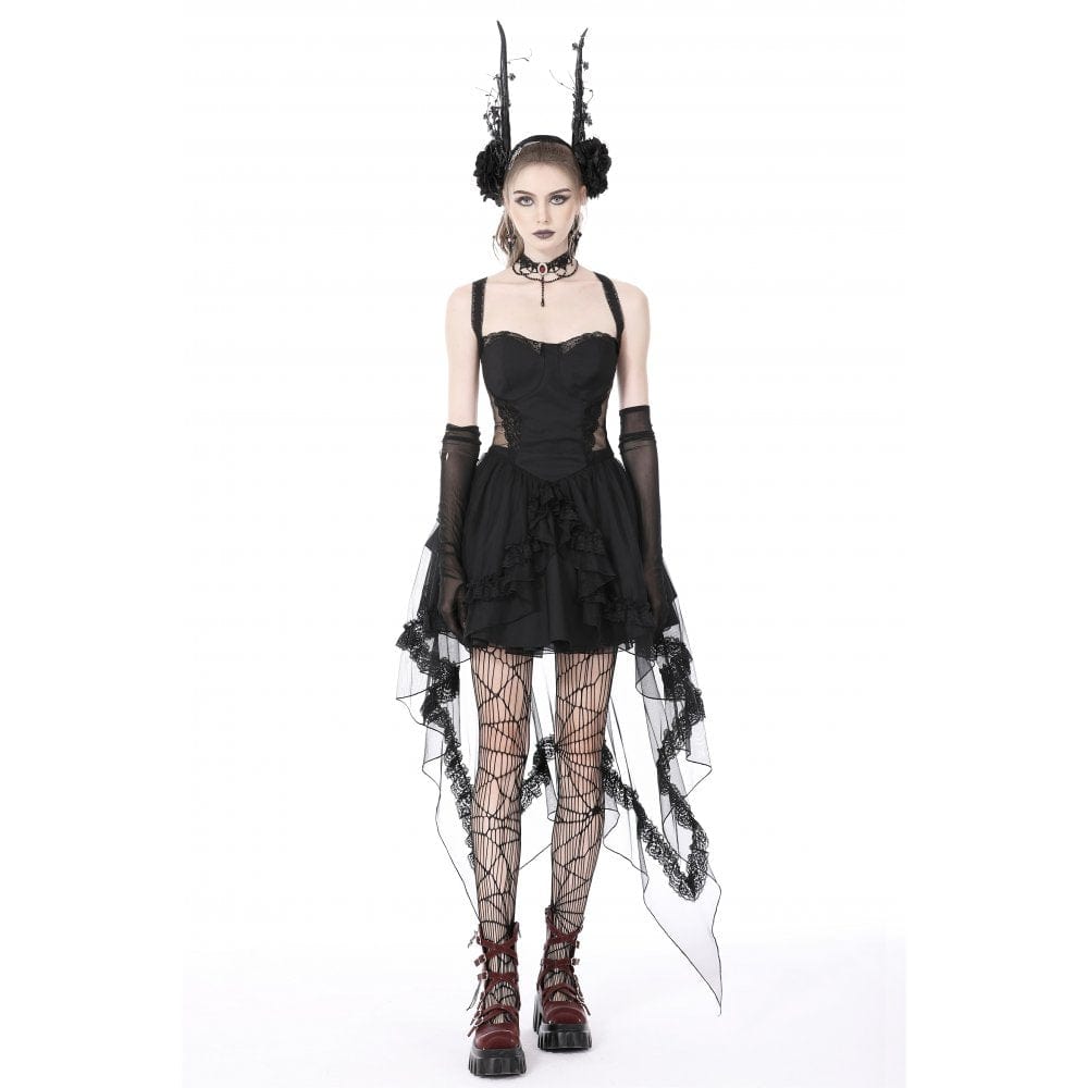 Darkinlove Women's Gothic Layered Swallowtail Halterneck Dress