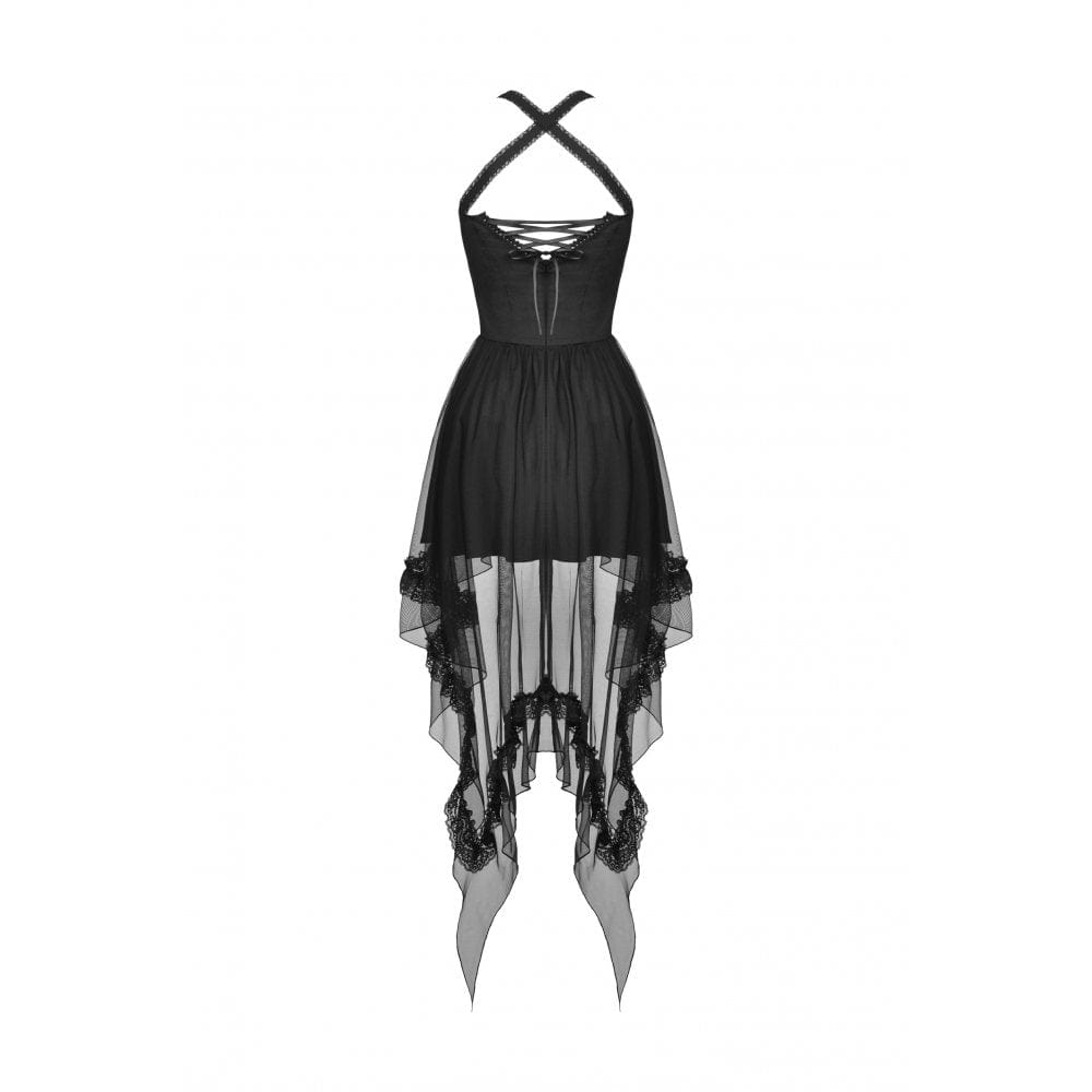 Darkinlove Women's Gothic Layered Swallowtail Halterneck Dress