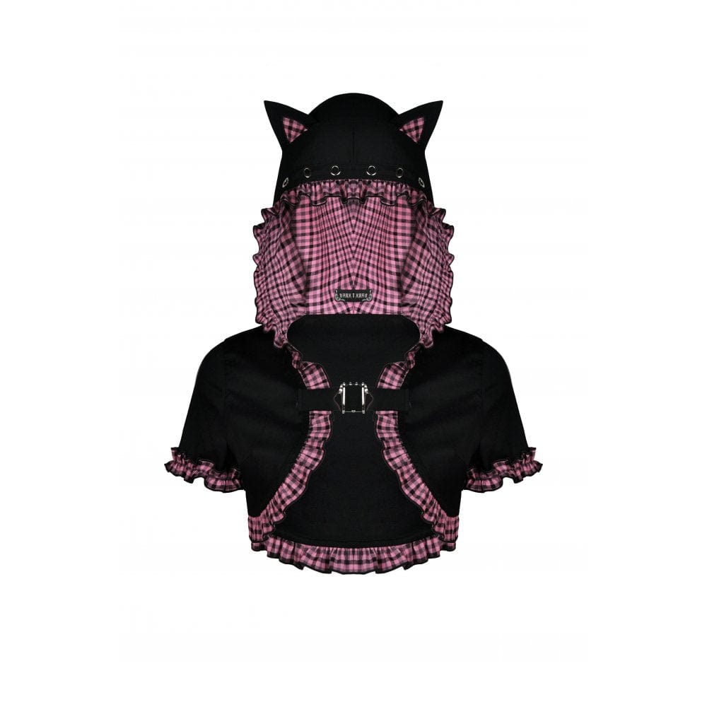 Darkinlove Women's Gothic Lolita Pink Plaid Cape with Cat Ear Hood