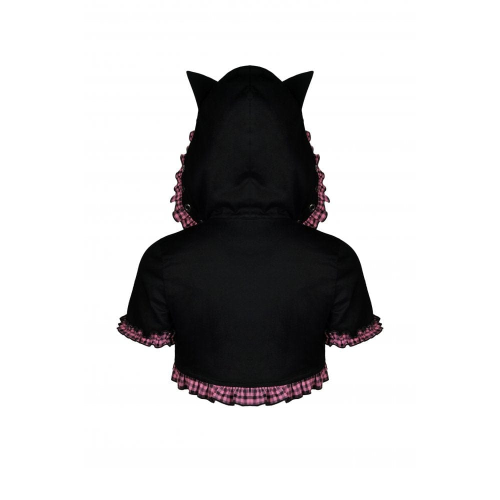 Darkinlove Women's Gothic Lolita Pink Plaid Cape with Cat Ear Hood
