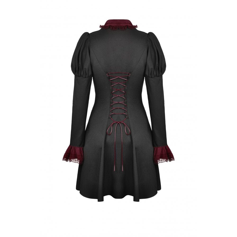 Darkinlove Women's Gothic Puff Sleeved Frilly Necktie Dress