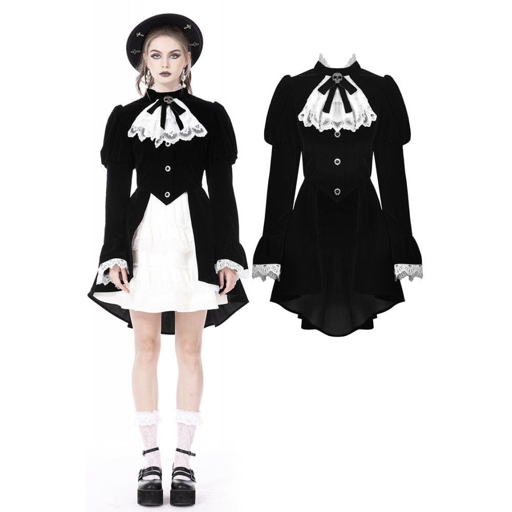 Darkinlove Women's Gothic Puff Sleeved Frilly Necktie Velvet Jacket