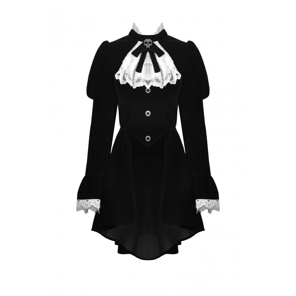 Darkinlove Women's Gothic Puff Sleeved Frilly Necktie Velvet Jacket