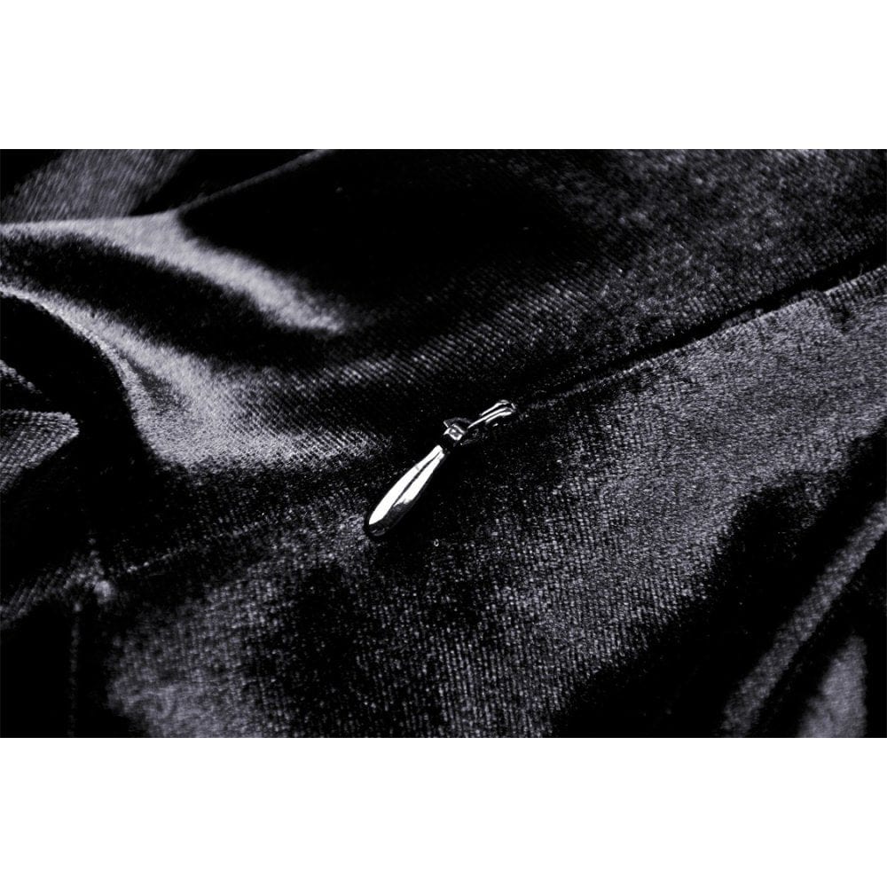 Darkinlove Women's Gothic Puff Sleeved Lace Splice Velvet Dress