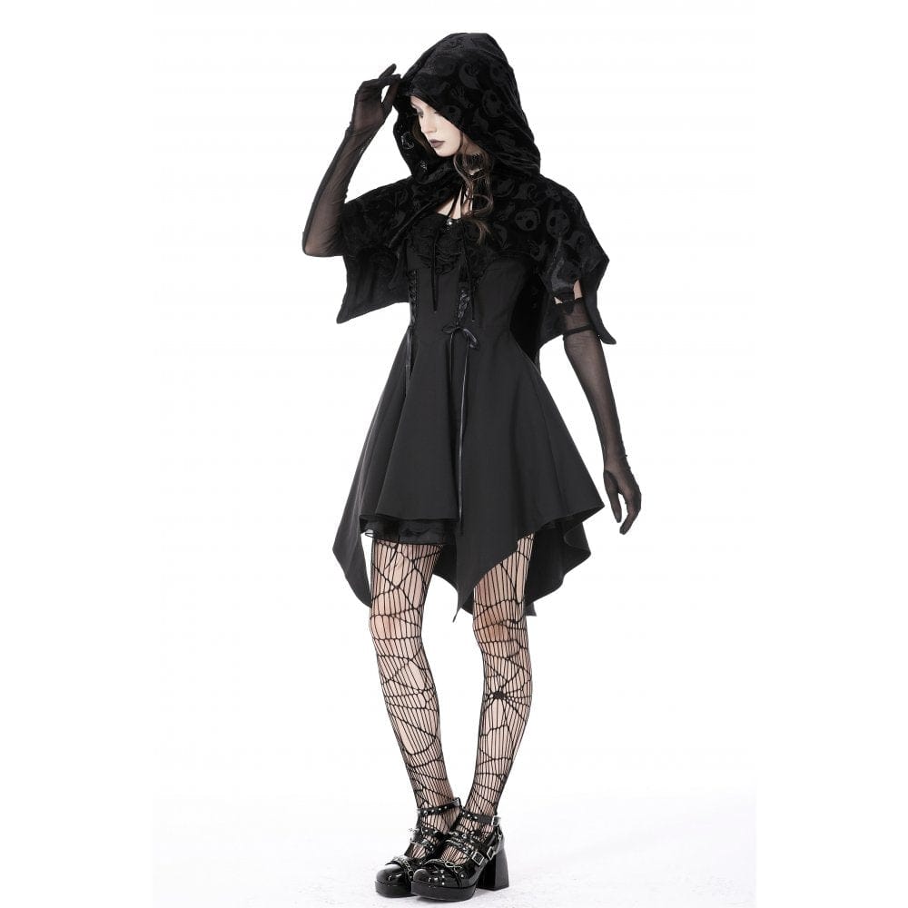 Darkinlove Women's Gothic Skull Printed Velvet Cape with Hood