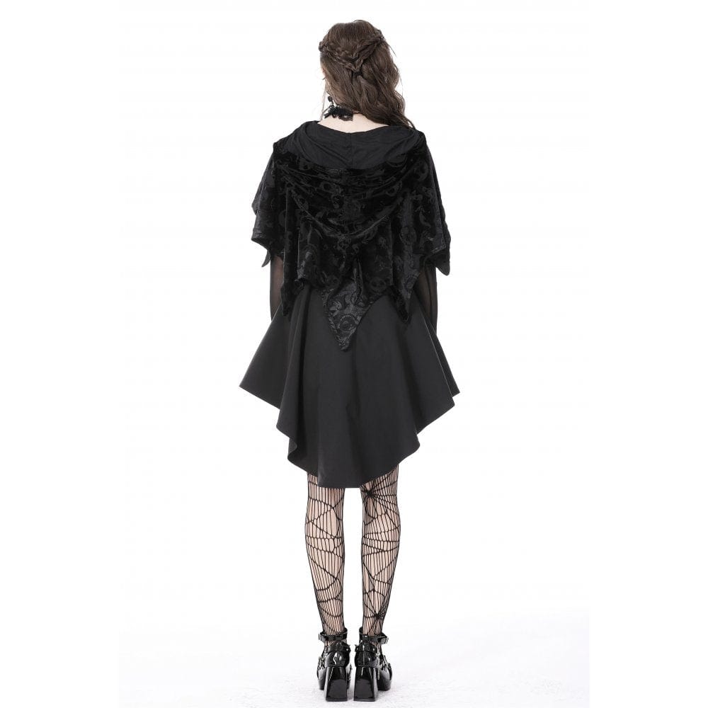 Darkinlove Women's Gothic Skull Printed Velvet Cape with Hood