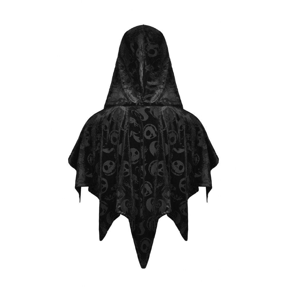 Darkinlove Women's Gothic Skull Printed Velvet Cape with Hood