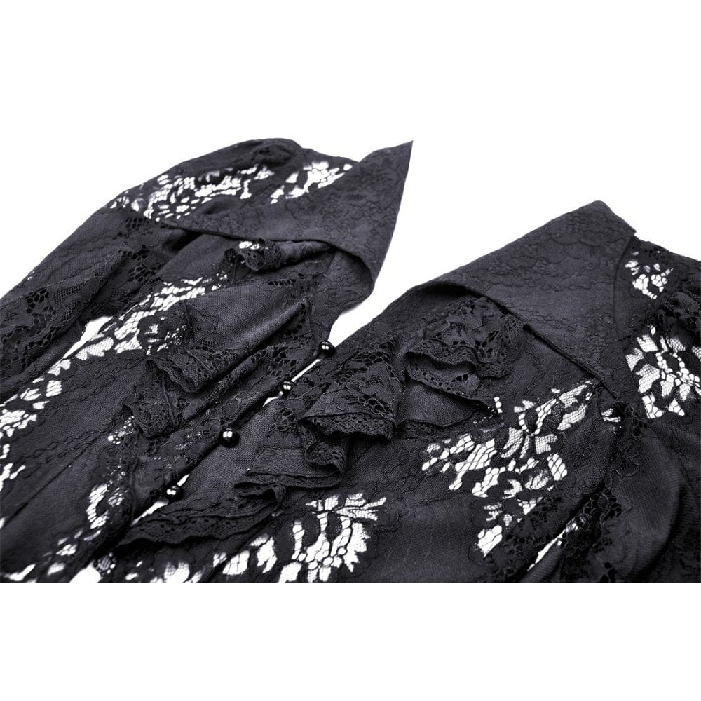 Darkinlove Women's Gothic Turn-down Collar Irregular Lace Dress