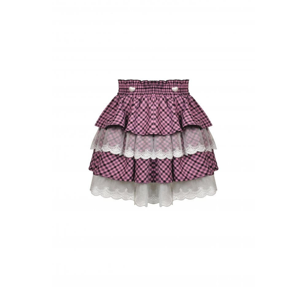 Darkinlove Women's Lolita Angel Multilayer Plaid Suspender Skirt