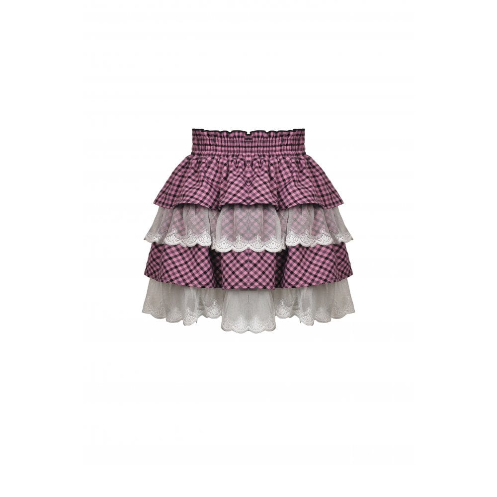 Darkinlove Women's Lolita Angel Multilayer Plaid Suspender Skirt