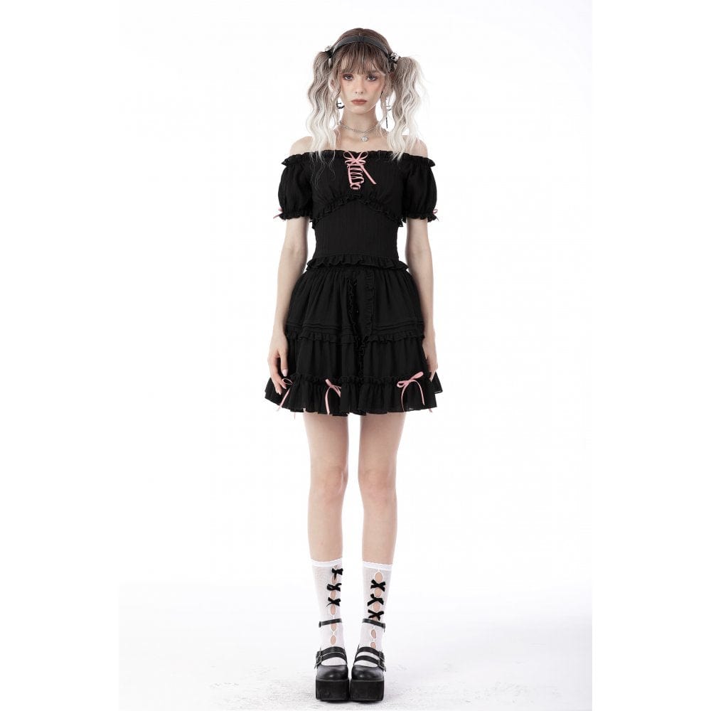 Darkinlove Women's Lolita Off Shoulder Ruffles Top