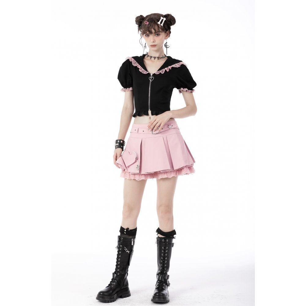 Darkinlove Women's Lolita Pink JK Pleated Skirt